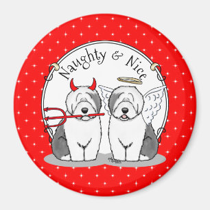 Naughty & Nice Old English Sheepdogs (Grey 1) Magnet