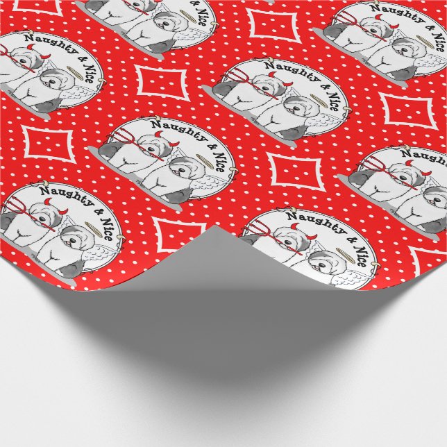 Naughty & Nice Old English Sheepdogs (Grey 1) Wrapping Paper (Corner)