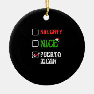 Naughty Nice Puertorican Santa Holiday Sweet Ceramic Ornament