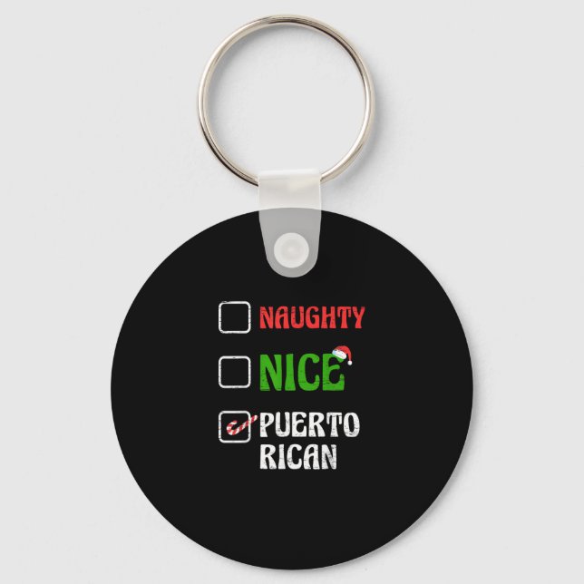 Naughty Nice Puertorican Santa Holiday Sweet Keychain (Front)