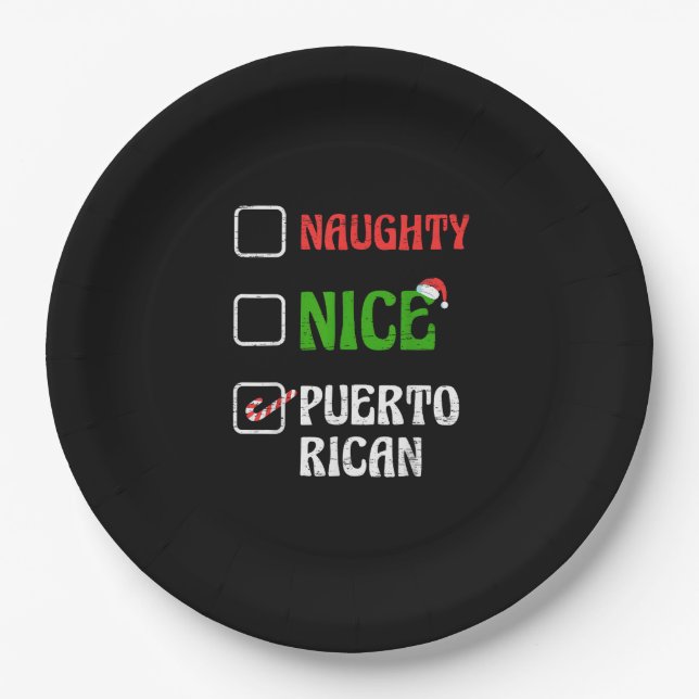 Naughty Nice Puertorican Santa Holiday Sweet  Paper Plate (Front)