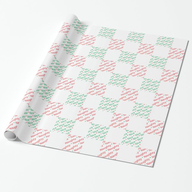 Naughty Nice Red Green Christmas Chequerboard Wrapping Paper (Unrolled)