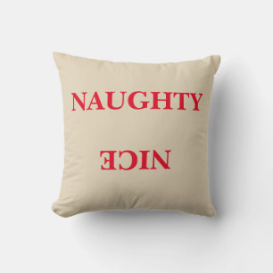 Naughty Nice Red Text Christmas Throw Pillow