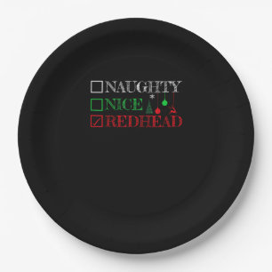 Naughty Nice Redhead Christmas Funny Holiday Paper Plate