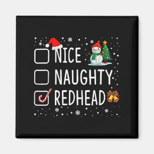 Naughty Nice Redhead Christmas Pajamas Funny Santa Magnet