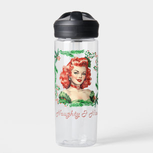 Naughty & Nice Retro Christmas Pinup Water Bottle