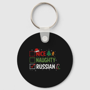 Naughty Nice Russian Christmas Pyjamas Santa Claus Keychain