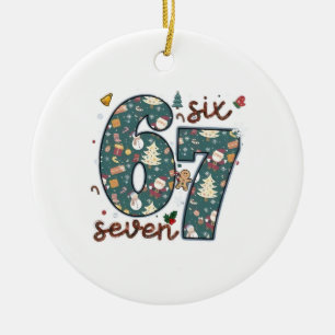 Naughty Nice Six Seven 67 Brainrot Christmas Ceramic Ornament