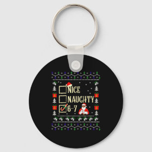 Naughty Nice Six Seven Kids Ugly Christmas Sweater Keychain