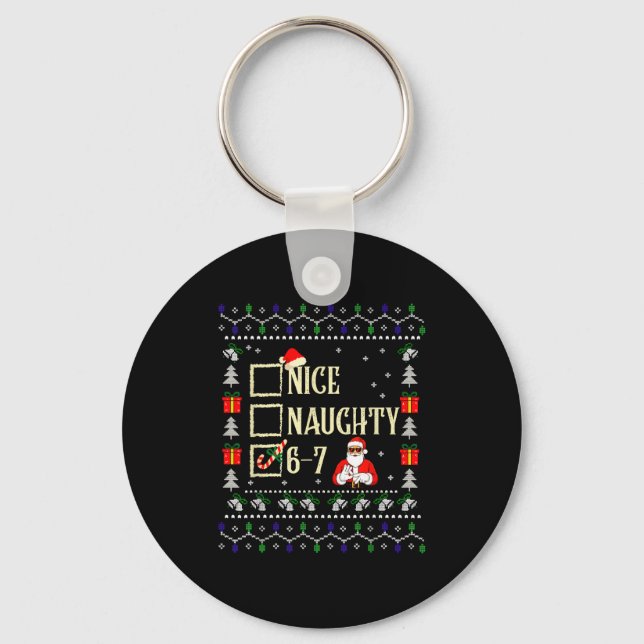 Naughty Nice Six Seven Kids Ugly Christmas Sweater Keychain (Front)