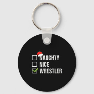 Naughty Nice Wrestler Shirt Wrestling Santa Christ Keychain