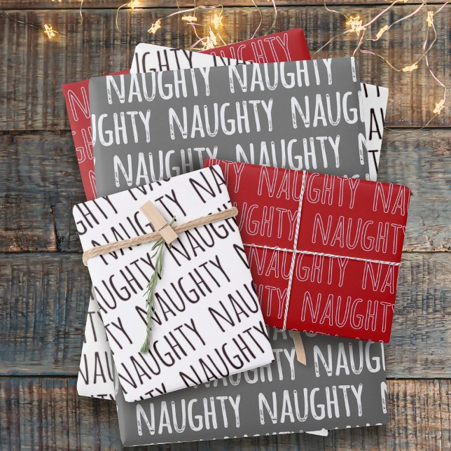 Naughty Noël Typographie Enveloppement Feuilles de (Naughty gift wrapping sheets for naughty gifts)