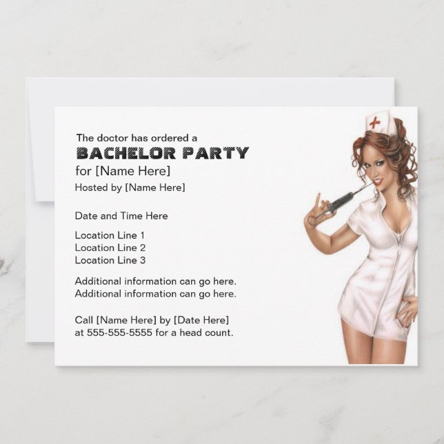 Naughty Nurse Bachelor Party Invites (Front)