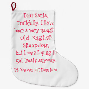 Naughty Old English Sheepdog Large Christmas Stocking