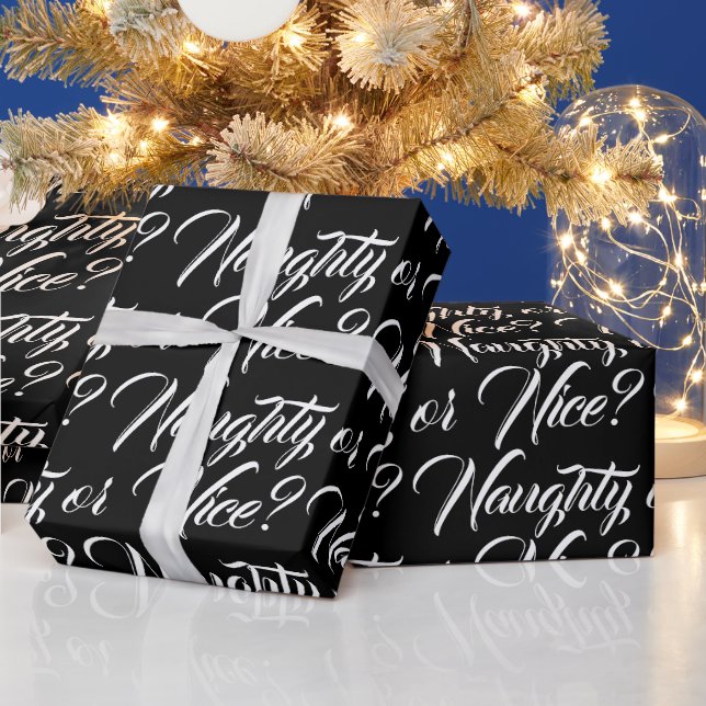 Naughty or Nice black white elegant script funny Wrapping Paper (Holidays)