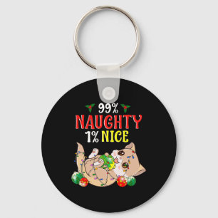 Naughty Or Nice Christmas Cat Funny Humour 1  Keychain