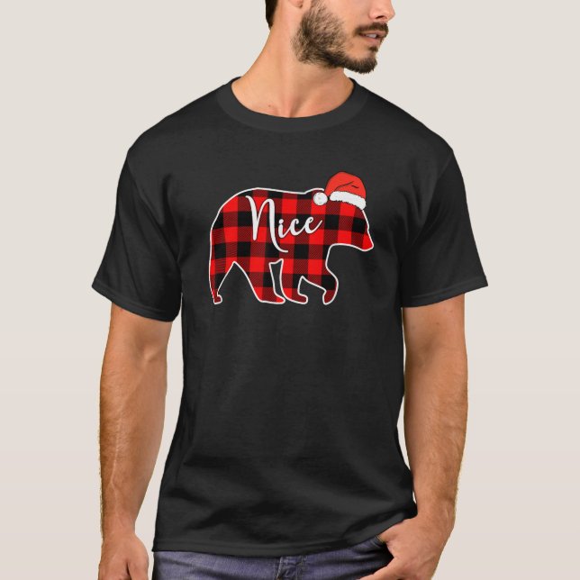 Naughty or Nice Christmas Couple Nice Bear Red Pla T-Shirt (Front)