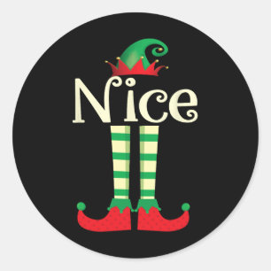Naughty Or Nice Christmas Couple The Nice Elf 1 Classic Round Sticker