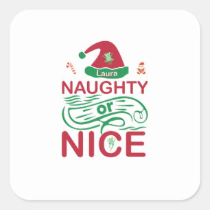  Naughty or Nice Christmas Frogs with Santa Design Square Sticker