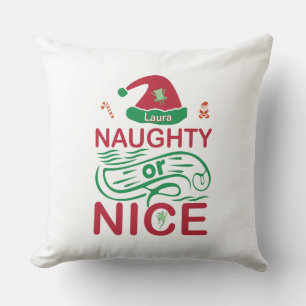  Naughty or Nice Christmas Frogs with Santa Design Throw Pillow