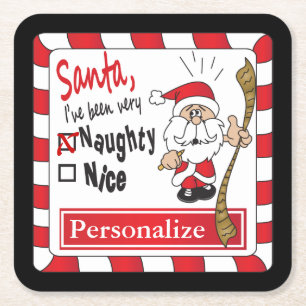 Naughty or Nice Christmas Personalize Square Paper Coaster