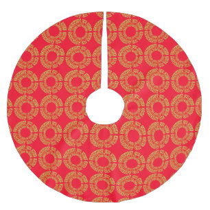 Naughty or Nice Christmas Red Circles Pattern Brushed Polyester Tree Skirt