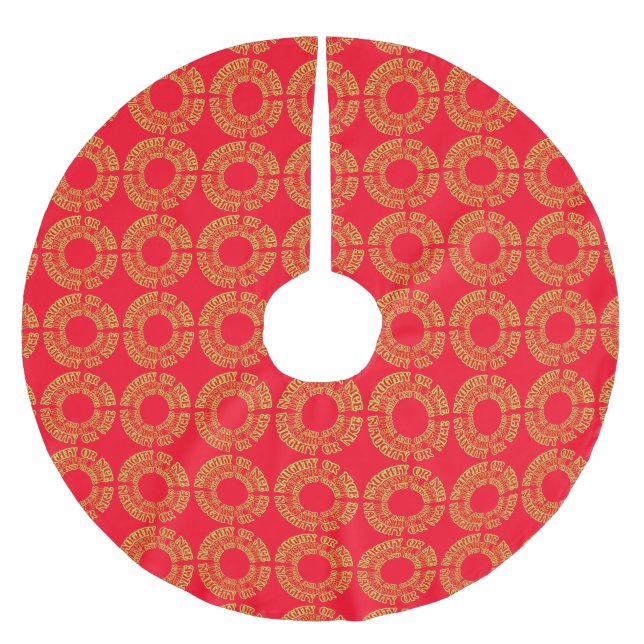 Naughty or Nice Christmas Red Circles Pattern Brushed Polyester Tree Skirt (Front)