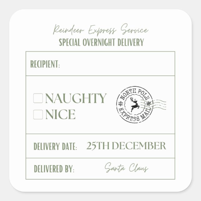 Naughty Or Nice Christmas Special Delivery Square Sticker (Front)