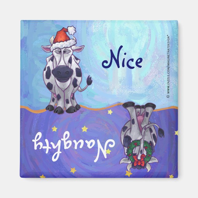 Naughty or Nice Cow Christmas Dishwasher Magnet (Front)