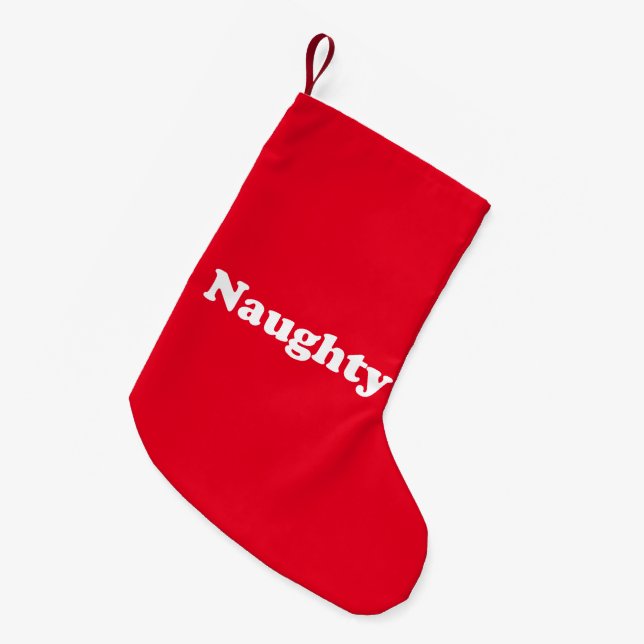 Naughty or Nice, double sided, red white Small Christmas Stocking (Front (Hanging))