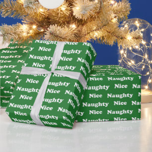 Naughty or nice green modern typography funny cute wrapping paper