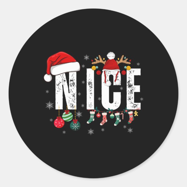 Naughty Or Nice Matching Christmas Couples Costume Classic Round Sticker (Front)