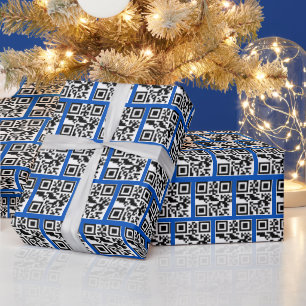 Naughty or Nice QR Codes on Blue Wrapping Paper