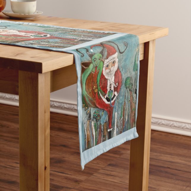 Naughty or Nice Santa and Krampus Art Table Runner (In Situ)