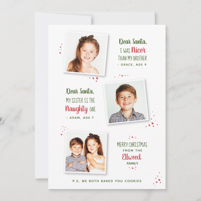Naughty or Nice Sibling Funny Christmas Card (Front)