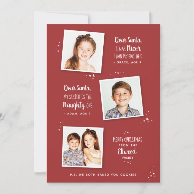 Naughty or Nice Sibling Funny Christmas Card (Front)