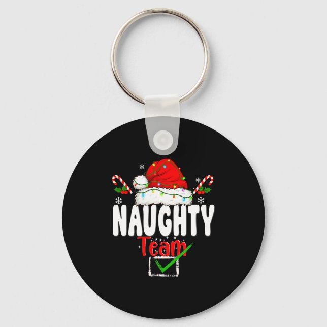 Naughty Or Nice Team Matching Christmas Pajama Men Keychain (Front)