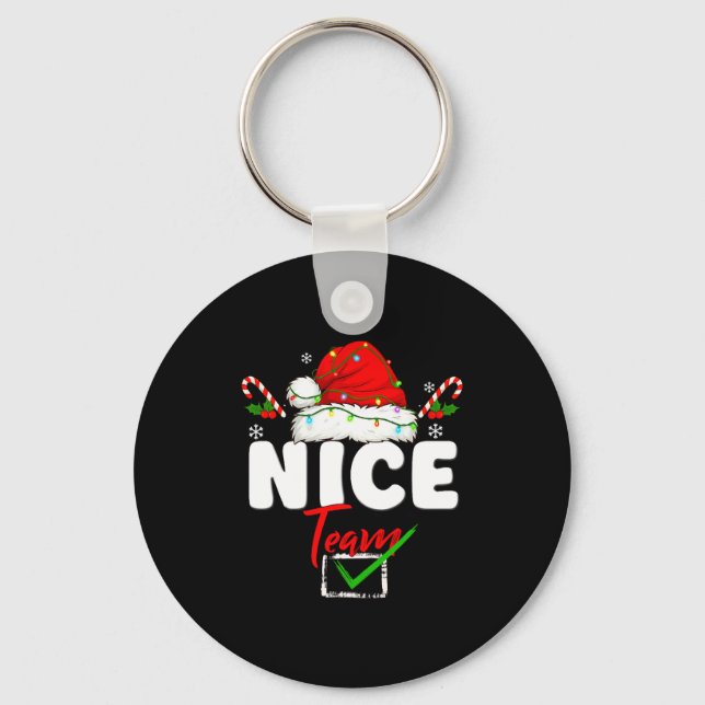 Naughty Or Nice Team Matching Christmas Pajama Men Keychain (Front)