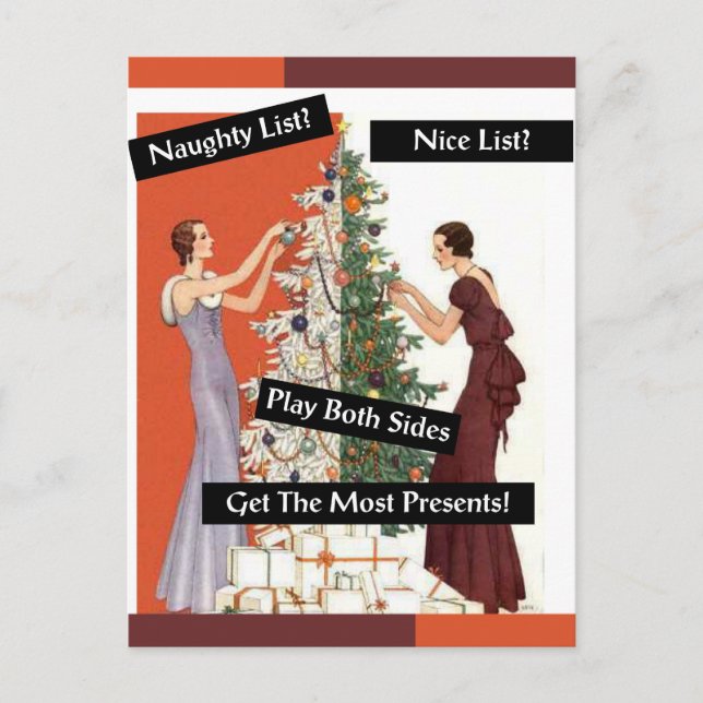 Naughty or Nice, Vintage, Funny, Christmas Postcard (Front)