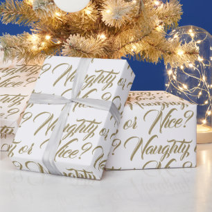 Naughty or Nice white gold elegant script funny Wrapping Paper