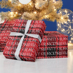Naughty or nice white red black plaid cute funny wrapping paper