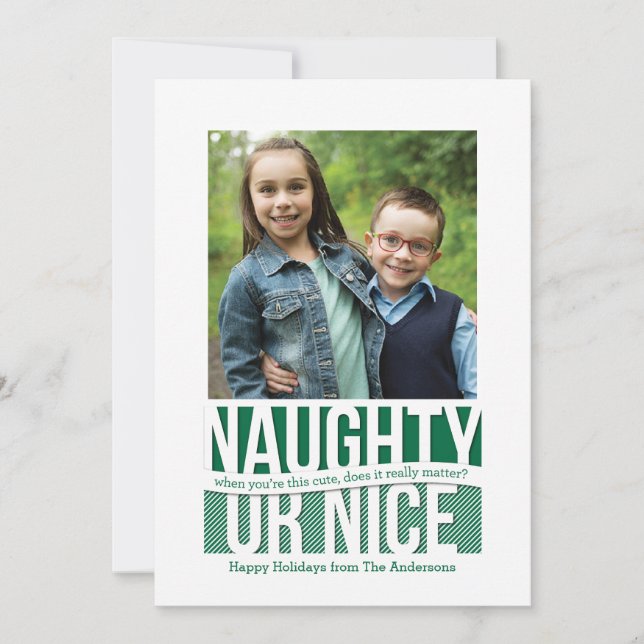 Naughty ou Nice Funny Carte photo Carré de vacance (Devant)