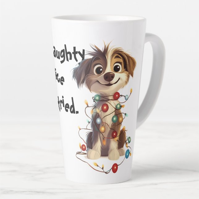 Naughty Puppy Santa Checklist Latte Mug (Right Angle)
