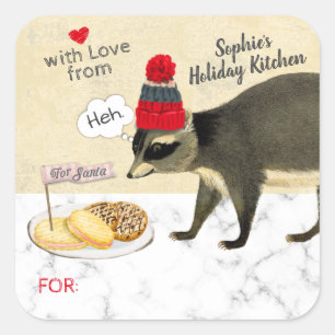 Naughty raccoon eats your Christmas cookies baking Square Sticker