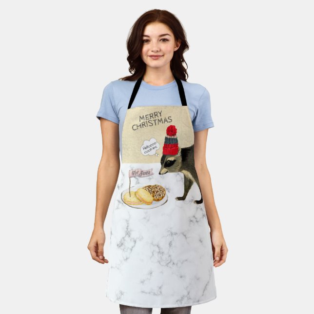 Naughty racoon steals Christmas cookies kitchen Apron (Worn)