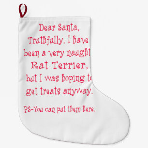 Naughty Rat Terrier Large Christmas Stocking