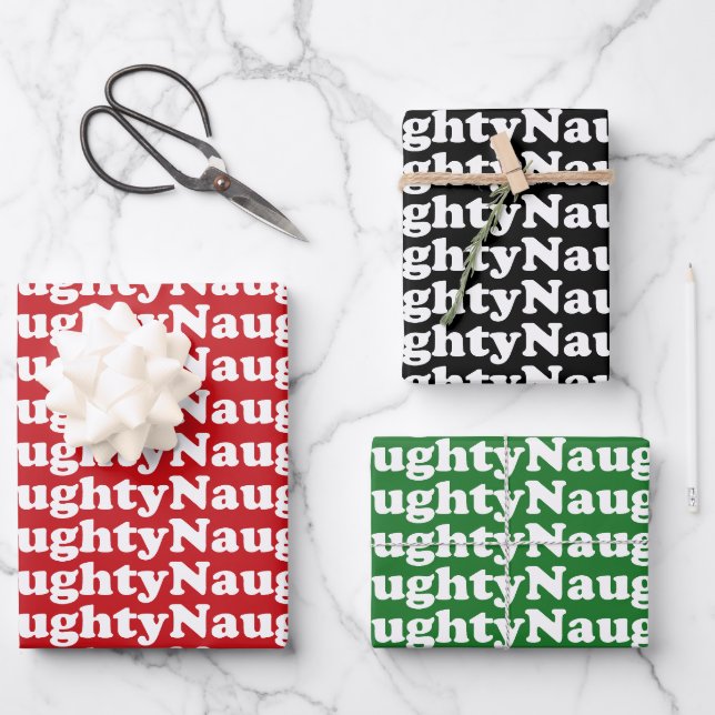 Naughty red green white black pattern funny cute  wrapping paper sheet (Front)