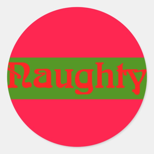 Naughty Red on Green Classic Round Sticker (Front)