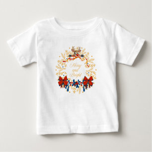 Naughty Reindeer Christmas Peeking Dark Blue Gold Baby T-Shirt