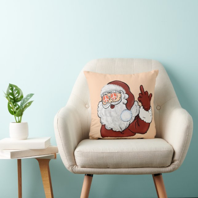 Naughty Retro Hipster Santa Christmas Throw Pillow (Chair)